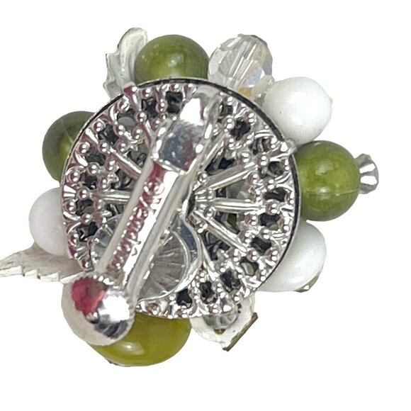Vendome Vintage Beaded Clip-On Earrings With Green & White Beads Rhinestones & S - Picture 4 of 8